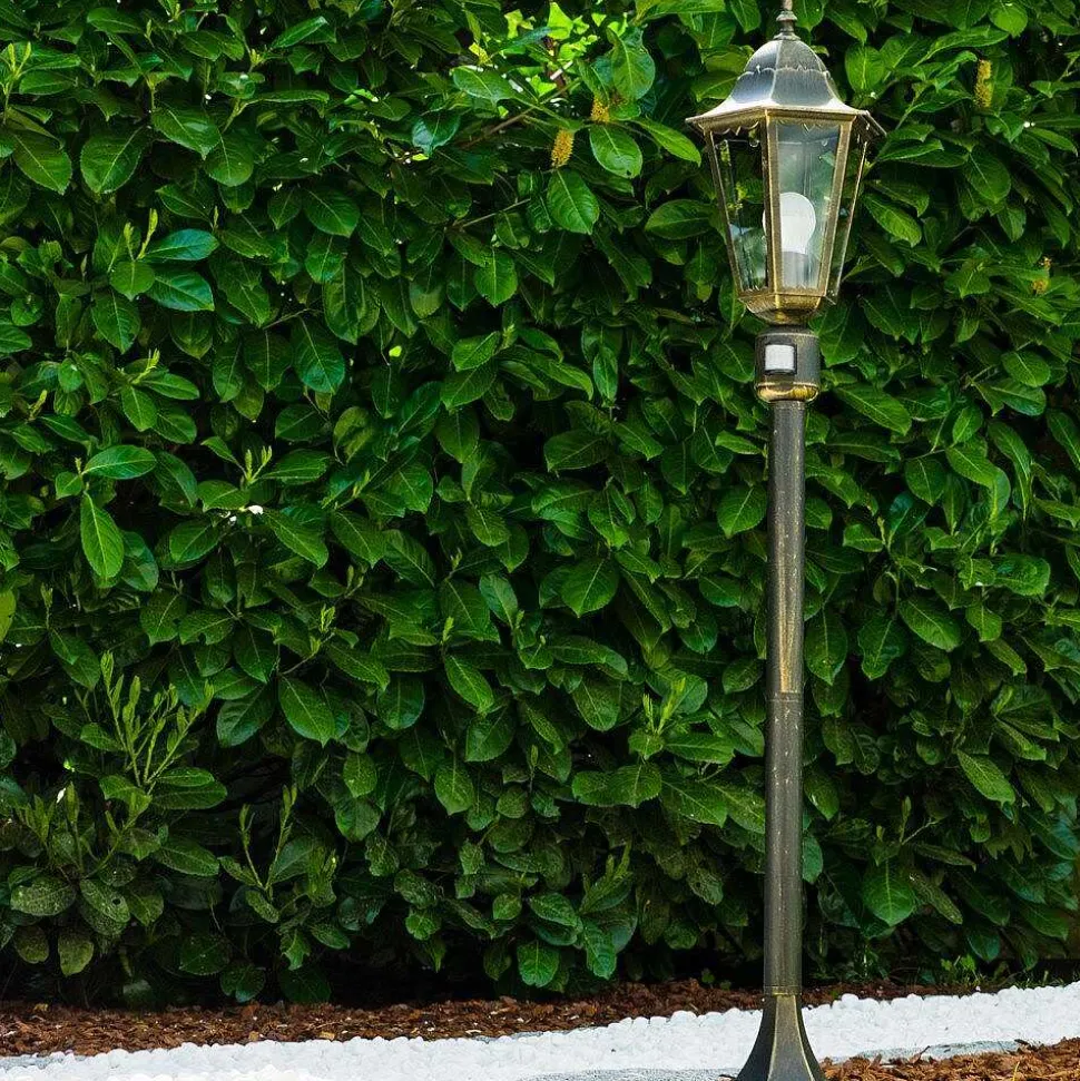 Lampadaire Exterieur Bristol Or, Laiton, 1 Lumiere, Detecteur De Mouvement