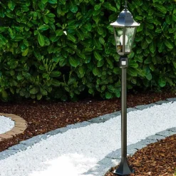 Lampadaire Exterieur Bristol Noir, 1 Lumiere, Detecteur De Mouvement