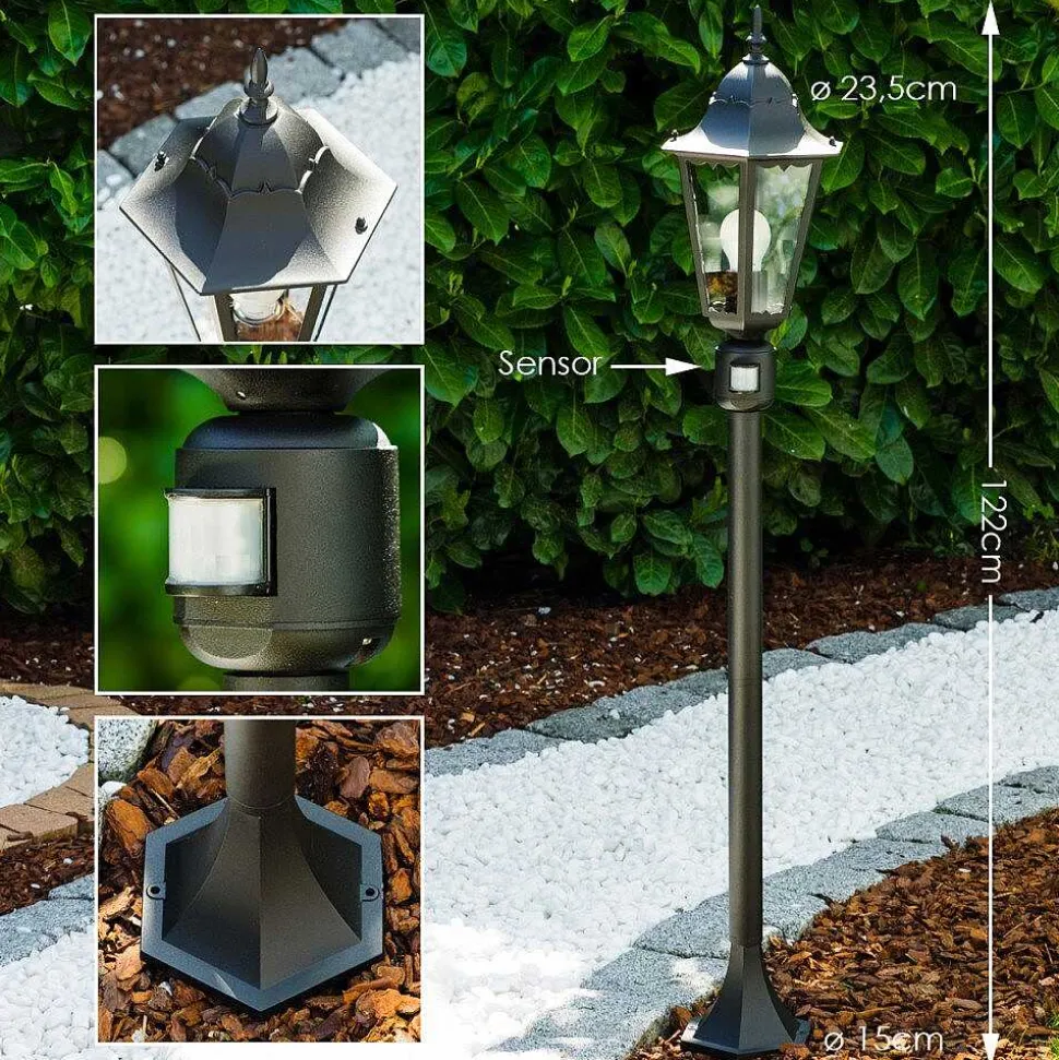 Lampadaire Exterieur Bristol Noir, 1 Lumiere, Detecteur De Mouvement