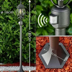 Lampadaire Exterieur Lentua Noir, 1 Lumiere, Detecteur De Mouvement