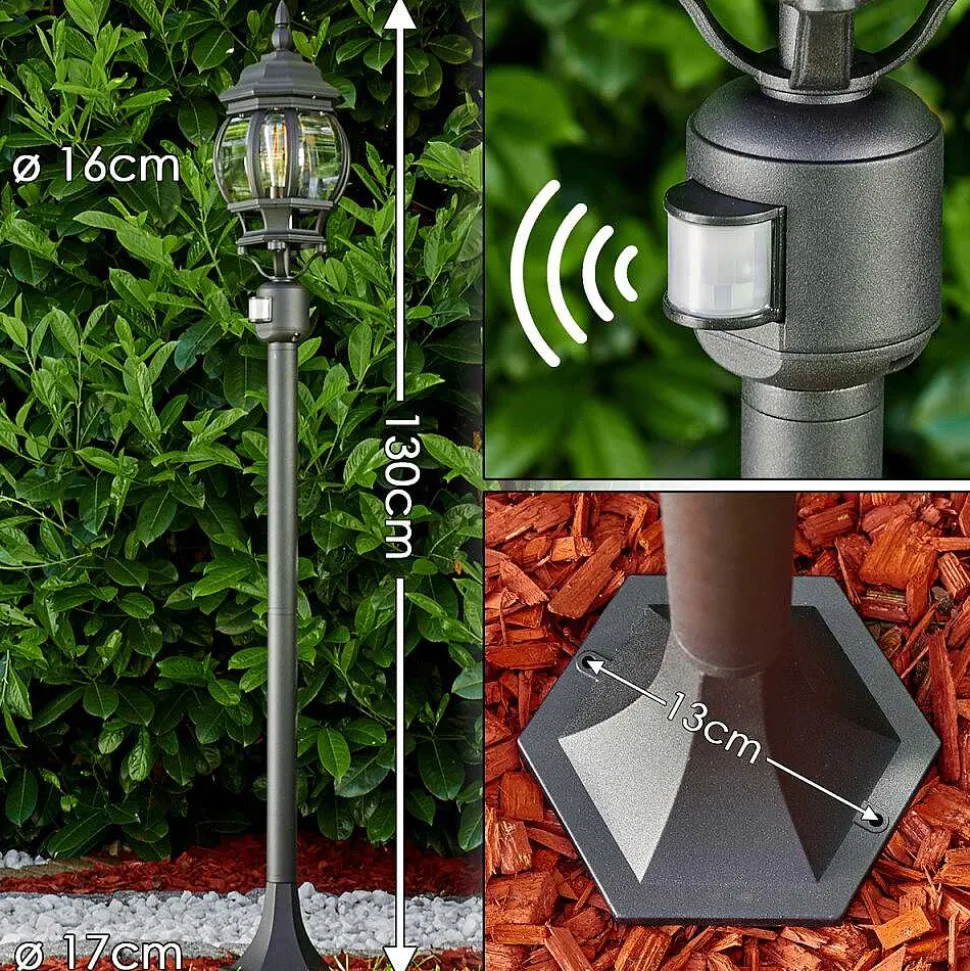 Lampadaire Exterieur Lentua Noir, 1 Lumiere, Detecteur De Mouvement