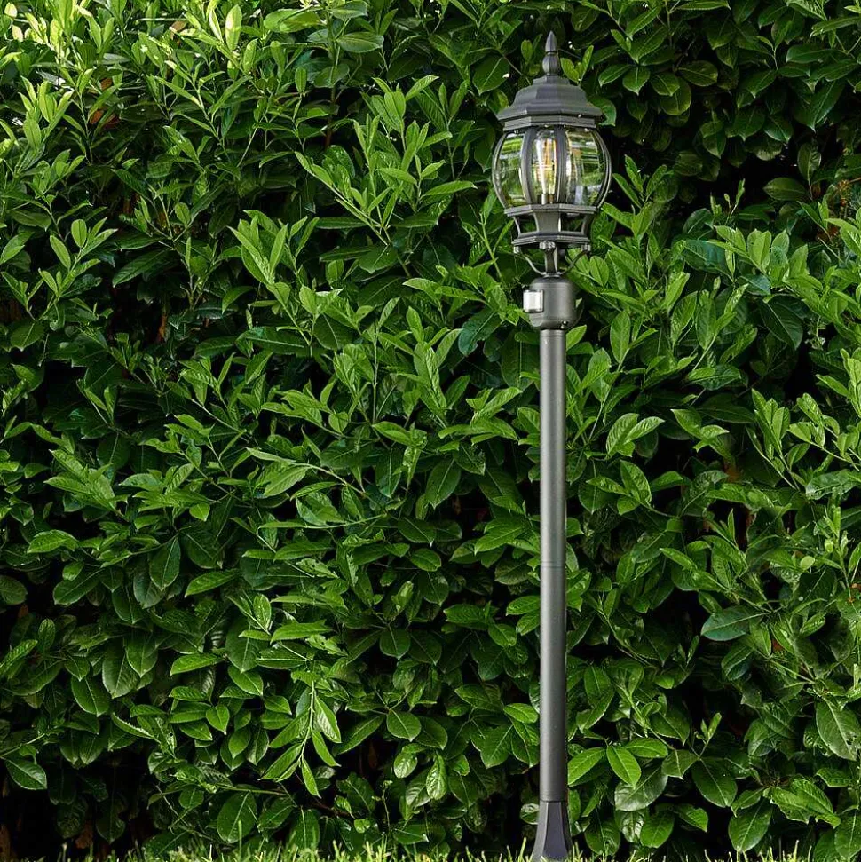 Lampadaire Exterieur Lentua Noir, 1 Lumiere, Detecteur De Mouvement