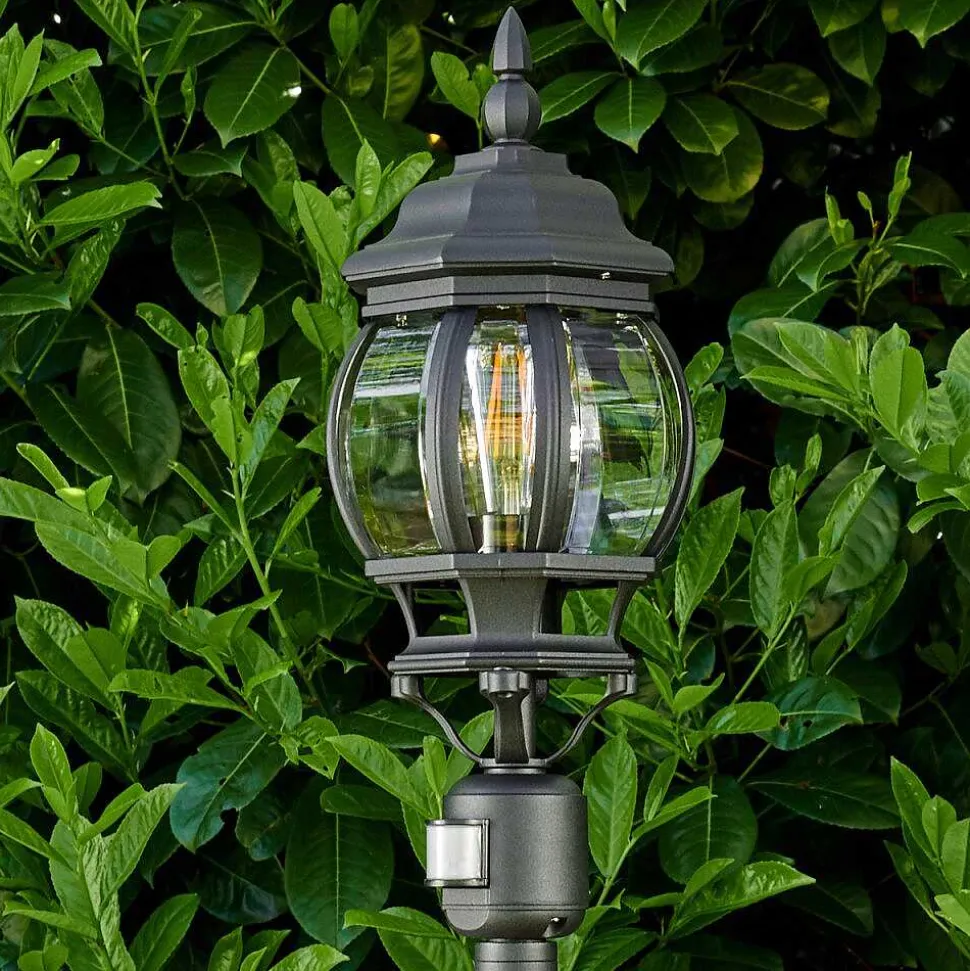 Lampadaire Exterieur Lentua Noir, 1 Lumiere, Detecteur De Mouvement