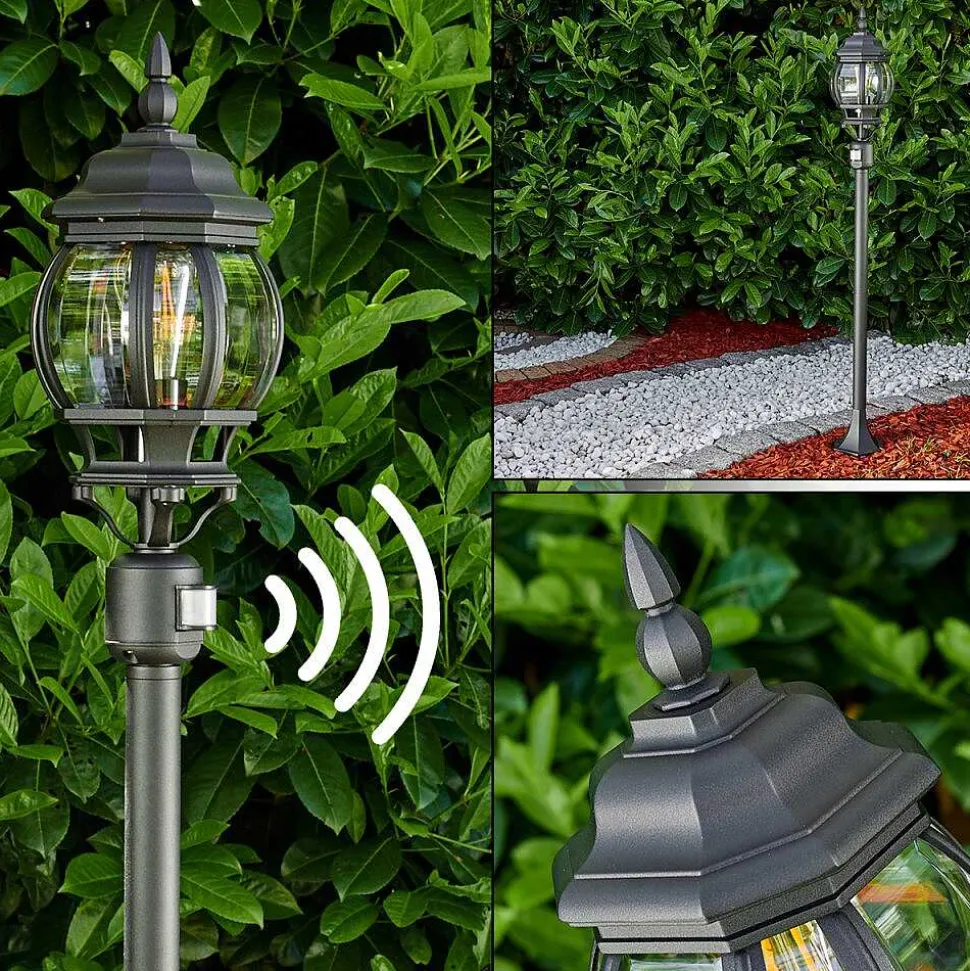 Lampadaire Exterieur Lentua Noir, 1 Lumiere, Detecteur De Mouvement