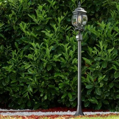 Lampadaire Exterieur Lentua Noir, 1 Lumiere, Detecteur De Mouvement