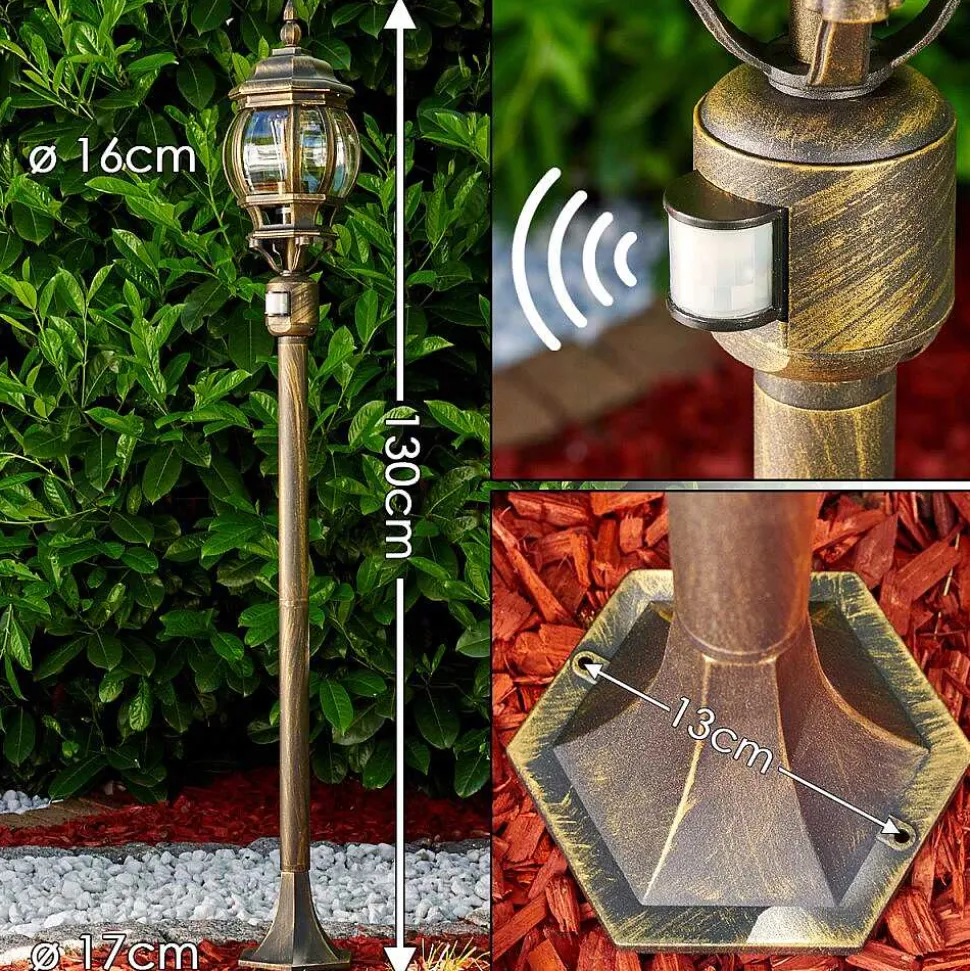 Lampadaire Exterieur Lentua Brun Dore, 1 Lumiere, Detecteur De Mouvement