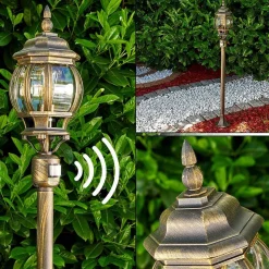 Lampadaire Exterieur Lentua Brun Dore, 1 Lumiere, Detecteur De Mouvement