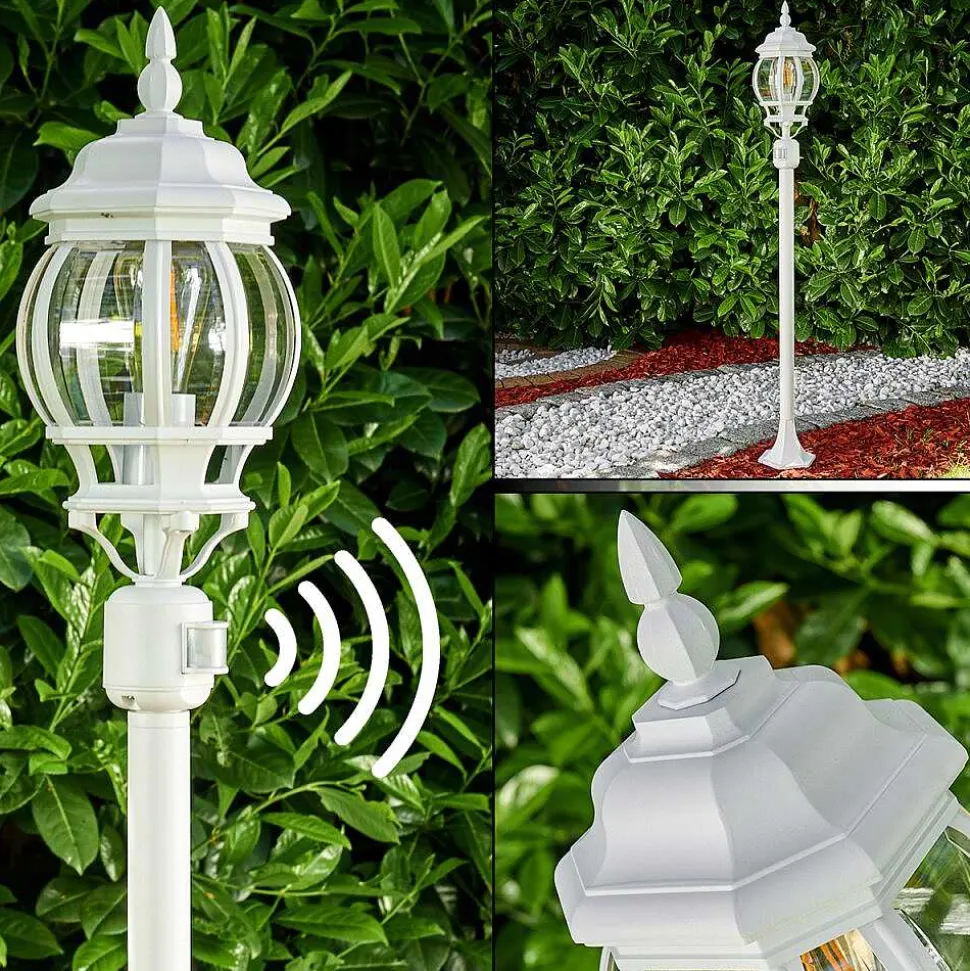 Lampadaire Exterieur Lentua Blanc, 1 Lumiere, Detecteur De Mouvement