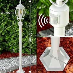 Lampadaire Exterieur Lentua Blanc, 1 Lumiere, Detecteur De Mouvement