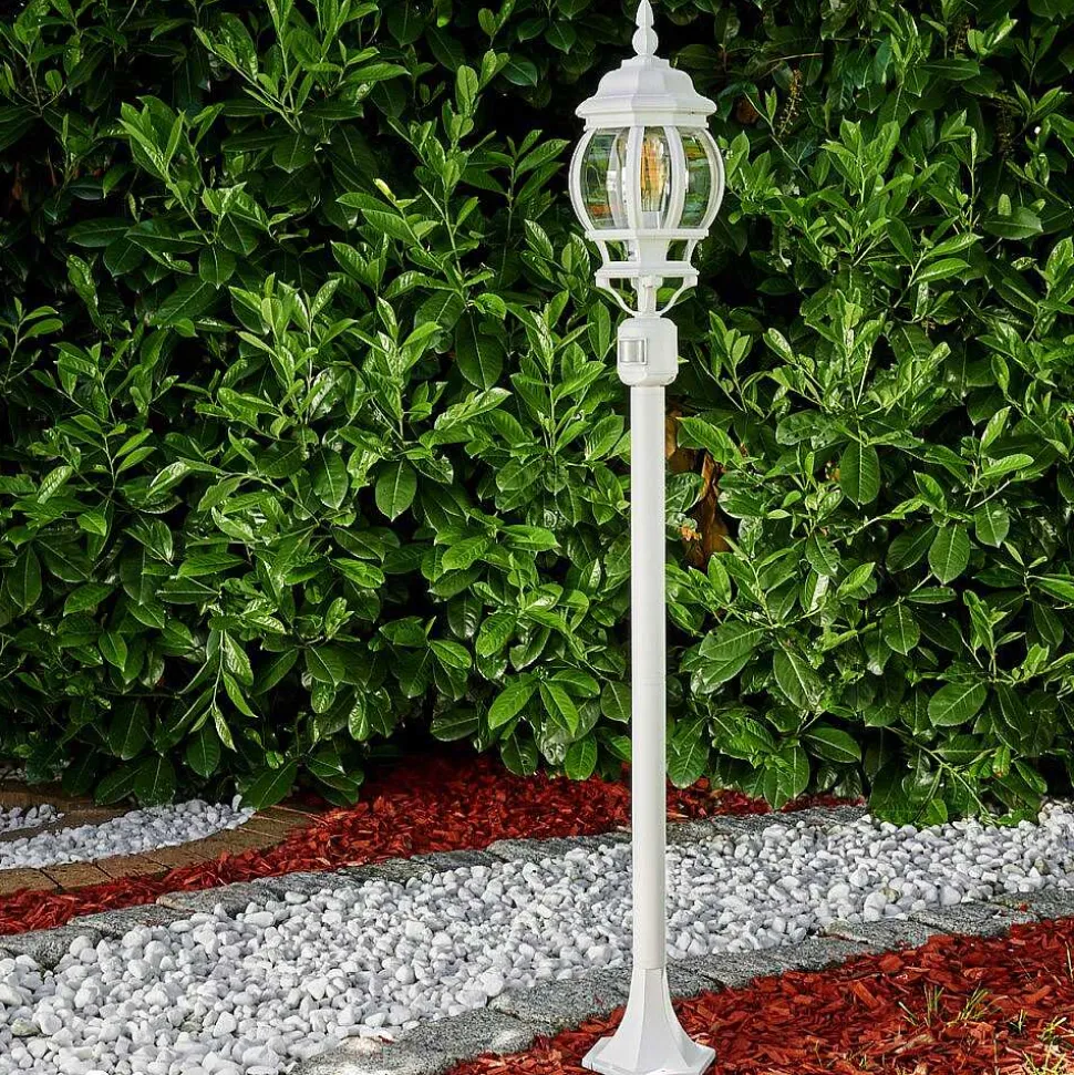 Lampadaire Exterieur Lentua Blanc, 1 Lumiere, Detecteur De Mouvement