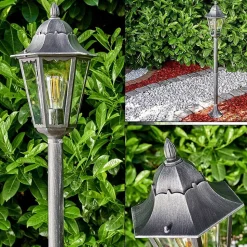 Lampadaire Exterieur Lignac Noir, Argente, 1 Lumiere