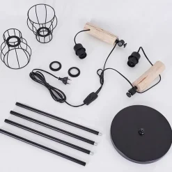 Lampadaire Gondo Bois Clair, Noir, 2 Lumieres