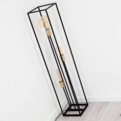 Lampadaire Ibusuki Or, Laiton, Noir, 3 Lumieres