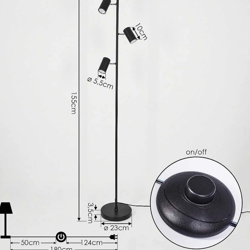 Lampadaire Javel Chrome, Noir, 3 Lumieres