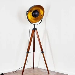 Lampadaire Jupiter Brun, Bois Fonce, Noir, 1 Lumiere