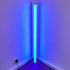 Lampadaire Led Rgb Globo Rocky Argente, 1 Lumiere, Telecommandes, Changeur De Couleurs