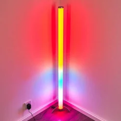 Lampadaire Led Rgb Globo Rocky Argente, 1 Lumiere, Telecommandes, Changeur De Couleurs