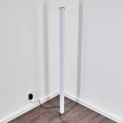 Lampadaire Led Rgb Globo Rocky Argente, 1 Lumiere, Telecommandes, Changeur De Couleurs