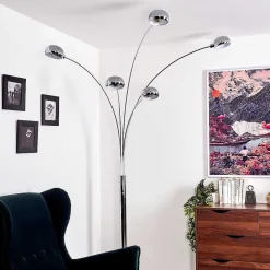 Lampadaire Nikkala Chrome, Blanc, 5 Lumieres