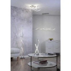 Lampadaire Paul Neuhaus Q-Malina Led Acier Inoxydable, 2 Lumieres, Telecommandes