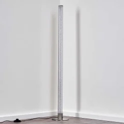 Lampadaire Pipe Led Nickel Mat, 1 Lumiere, Telecommandes, Changeur De Couleurs