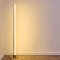 Lampadaire Pipe Led Nickel Mat, 1 Lumiere, Telecommandes, Changeur De Couleurs