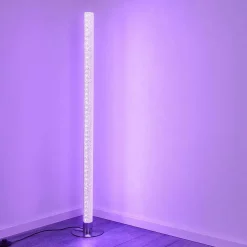 Lampadaire Pipe Led Nickel Mat, 1 Lumiere, Telecommandes, Changeur De Couleurs