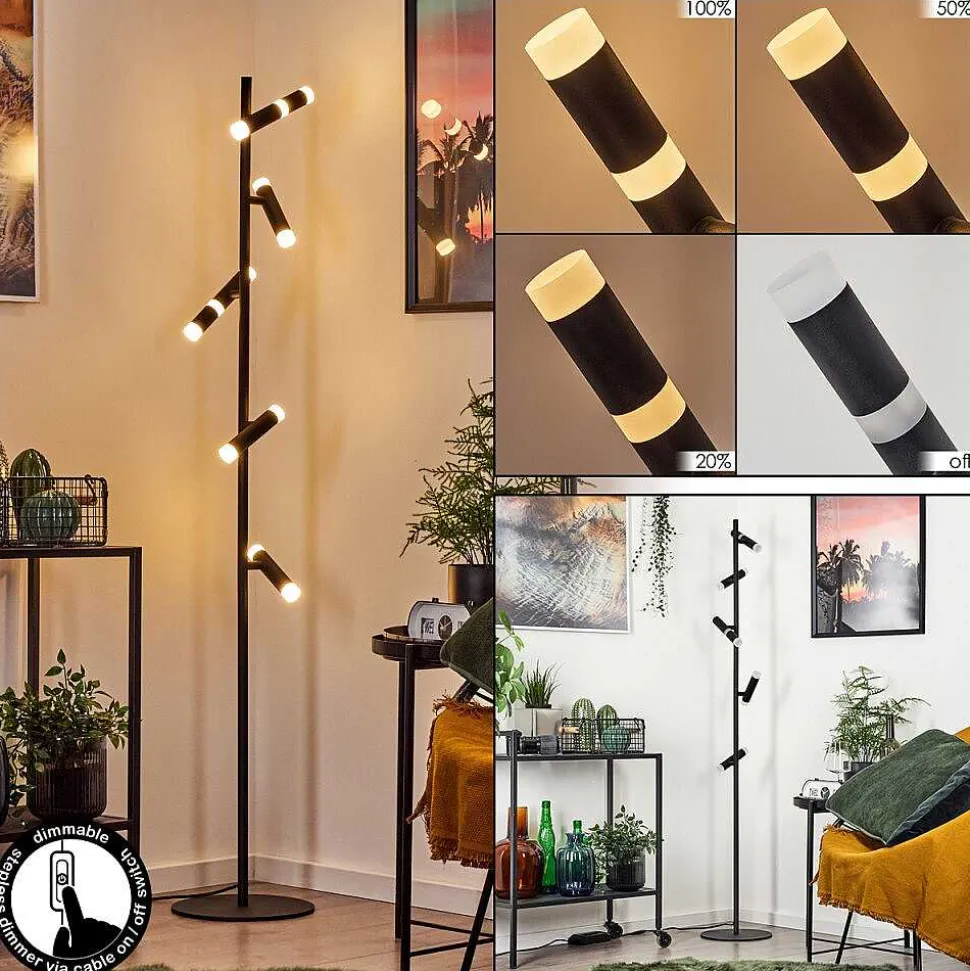 Lampadaire Pousseline Led Noir, 1 Lumiere