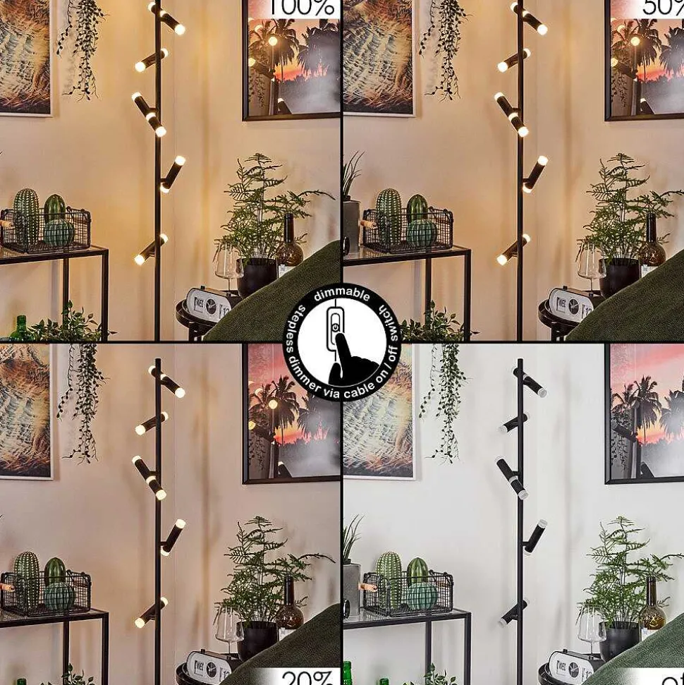 Lampadaire Pousseline Led Noir, 1 Lumiere