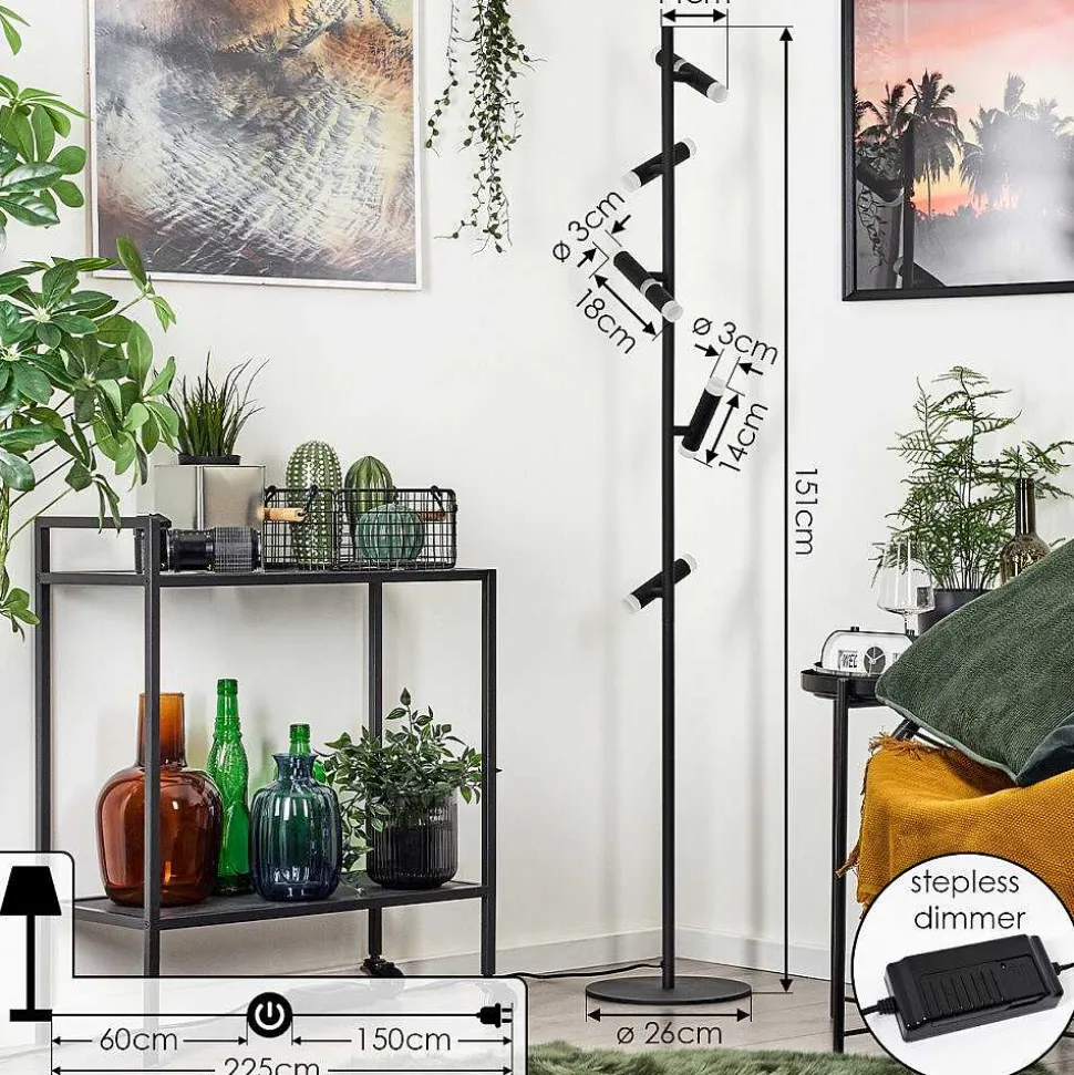 Lampadaire Pousseline Led Noir, 1 Lumiere