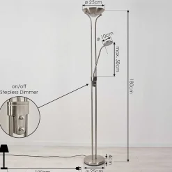 Lampadaire Rom Led Nickel Mat, 2 Lumieres