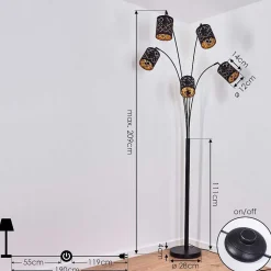 Lampadaire Tallaboa Noir, 5 Lumieres