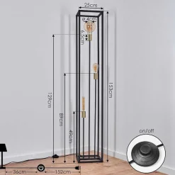 Lampadaire Woden Laiton, Noir, 3 Lumieres