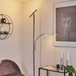 Lampadaire Wonsbek Led Nickel Mat, 2 Lumieres