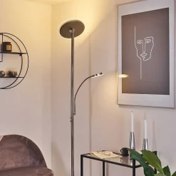 Lampadaire Wonsbek Led Nickel Mat, 2 Lumieres