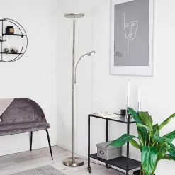 Lampadaire Wonsbek Led Nickel Mat, 2 Lumieres