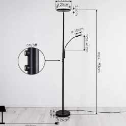 Lampadaire Wonsbek Led Noir, 2 Lumieres