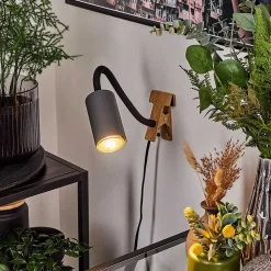 Lampe A Clipper Javel Brun, Couleur Bois, Noir, 1 Lumiere