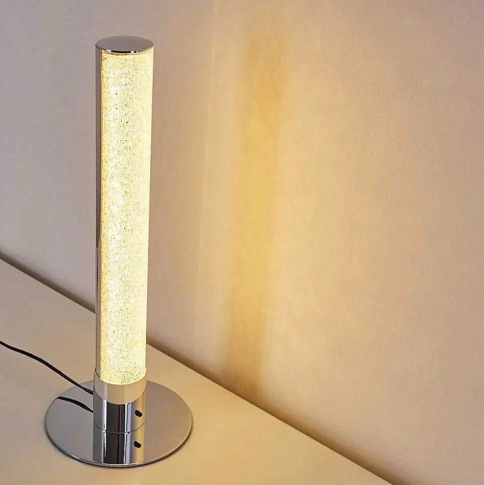 Lampe A Poser Flaut Led Chrome, 1 Lumiere, Telecommandes, Changeur De Couleurs