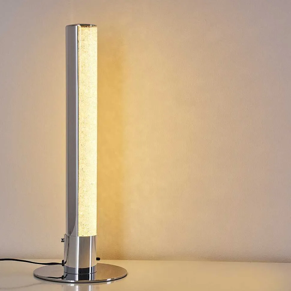 Lampe A Poser Flaut Led Chrome, 1 Lumiere, Telecommandes, Changeur De Couleurs