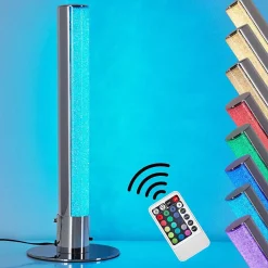 Lampe A Poser Flaut Led Chrome, 1 Lumiere, Telecommandes, Changeur De Couleurs