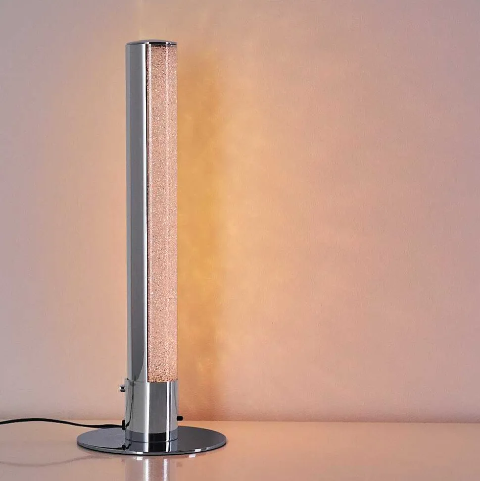 Lampe A Poser Flaut Led Chrome, 1 Lumiere, Telecommandes, Changeur De Couleurs