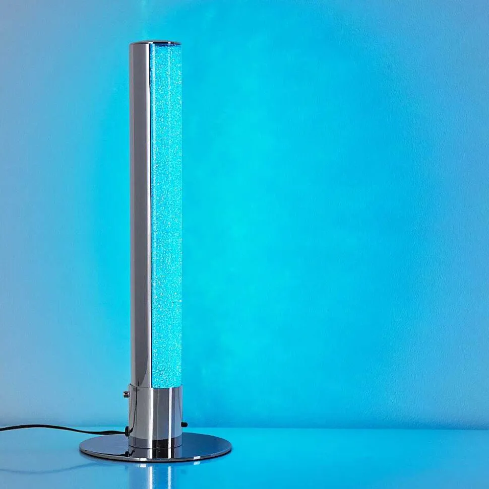 Lampe A Poser Flaut Led Chrome, 1 Lumiere, Telecommandes, Changeur De Couleurs