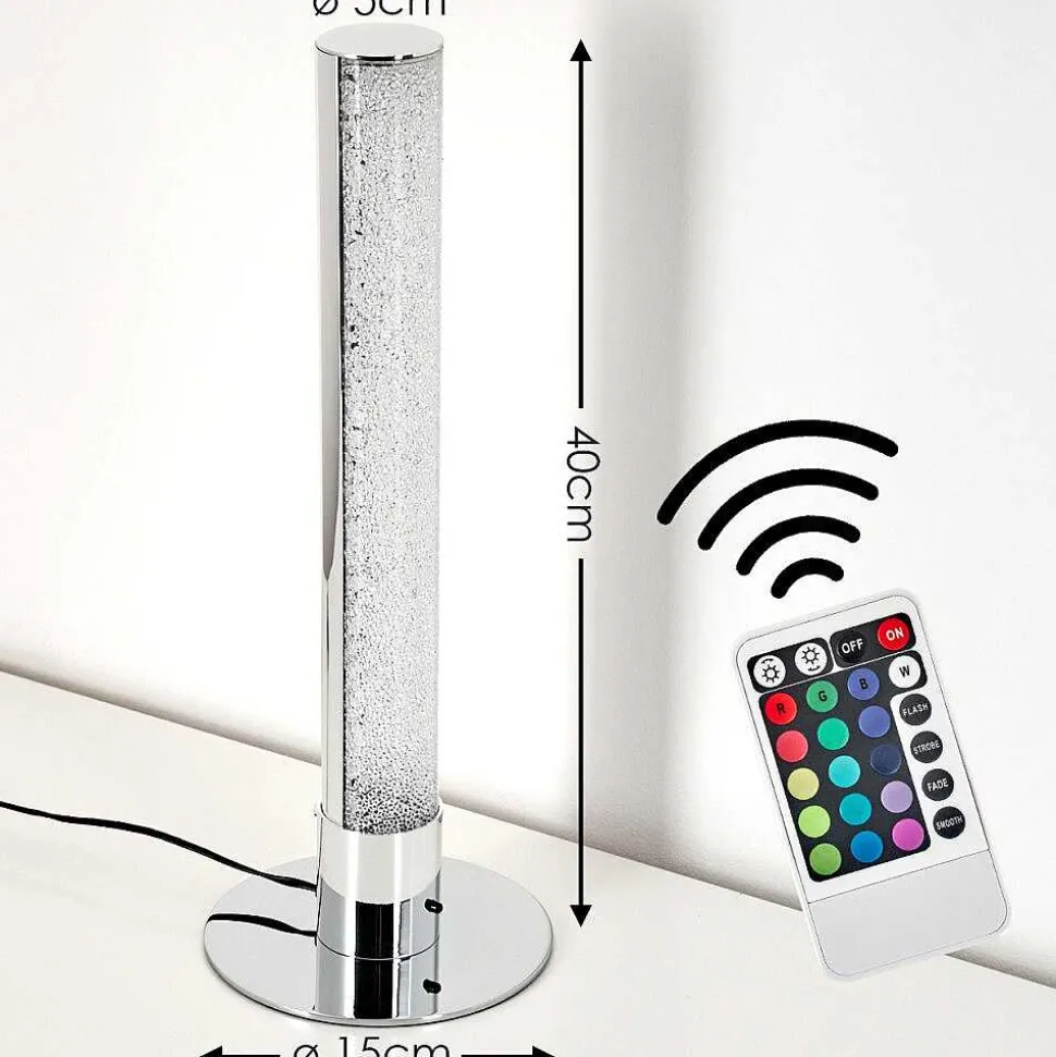 Lampe A Poser Flaut Led Chrome, 1 Lumiere, Telecommandes, Changeur De Couleurs