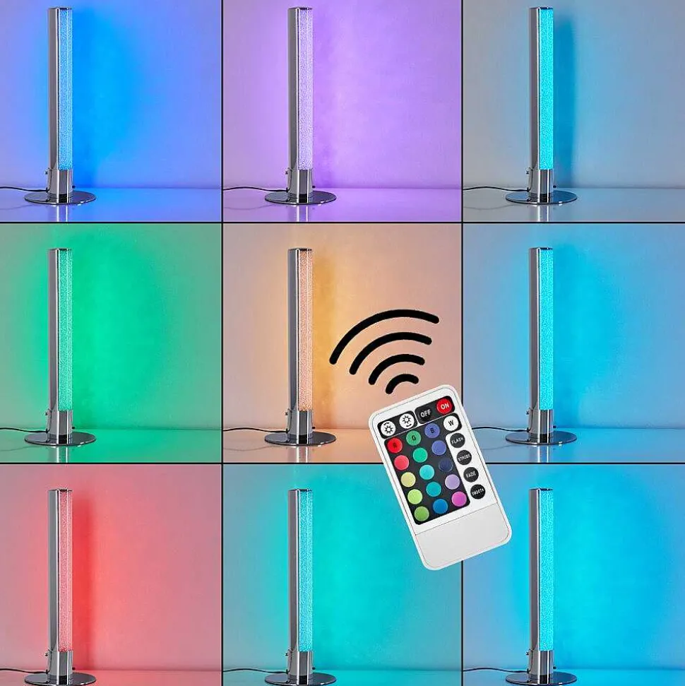 Lampe A Poser Flaut Led Chrome, 1 Lumiere, Telecommandes, Changeur De Couleurs