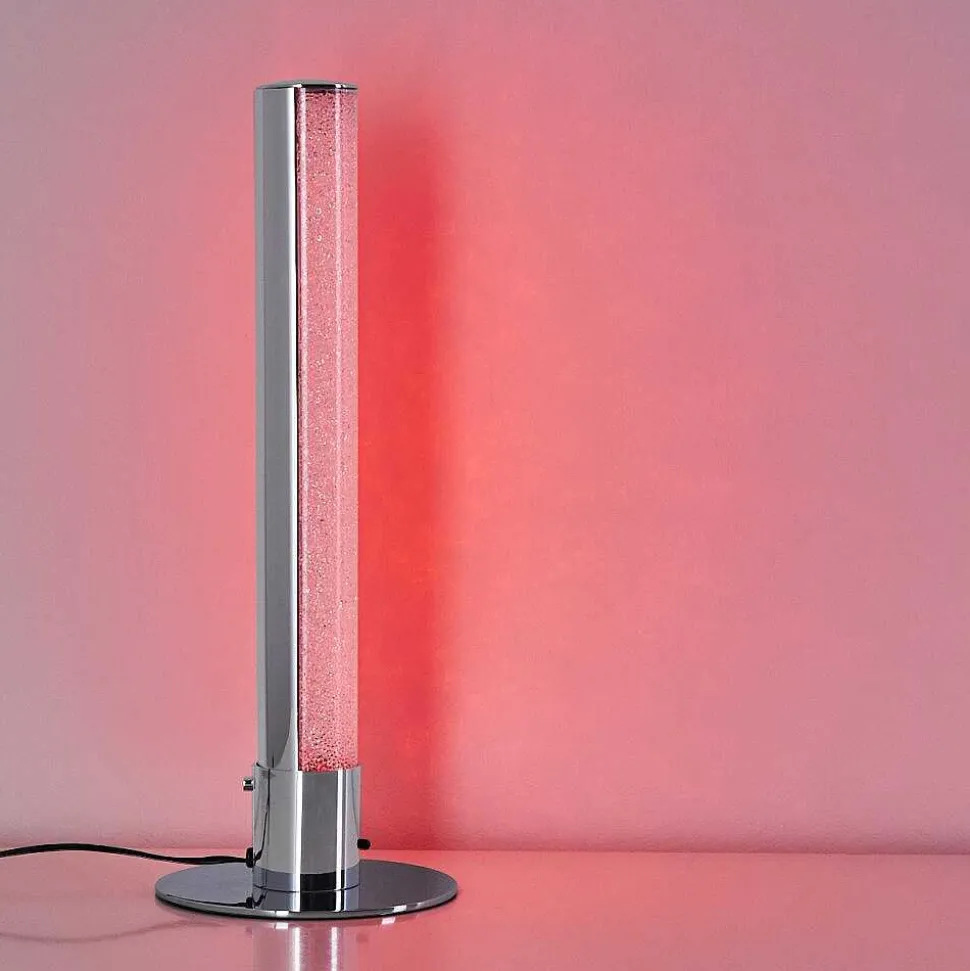 Lampe A Poser Flaut Led Chrome, 1 Lumiere, Telecommandes, Changeur De Couleurs