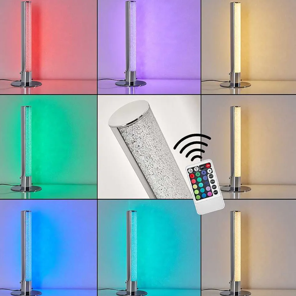 Lampe A Poser Flaut Led Chrome, 1 Lumiere, Telecommandes, Changeur De Couleurs