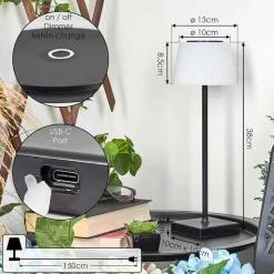 Lampe A Poser Longchamps Led Noir, 1 Lumiere