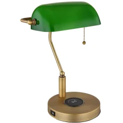 Lampe De Banquier Globo Antique Vieux Laiton, 1 Lumiere