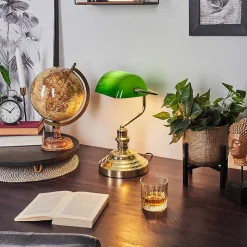 Lampe De Banquier Verte Or, Vert, Laiton, 1 Lumiere
